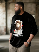 Big & Tall Men's Brown Bear Head Dog Graffiti Print Long Sleeve T-Shirt